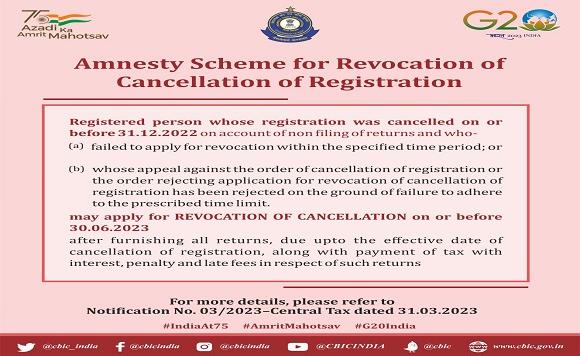Amnesty scheme for revocation of cancelled registration
